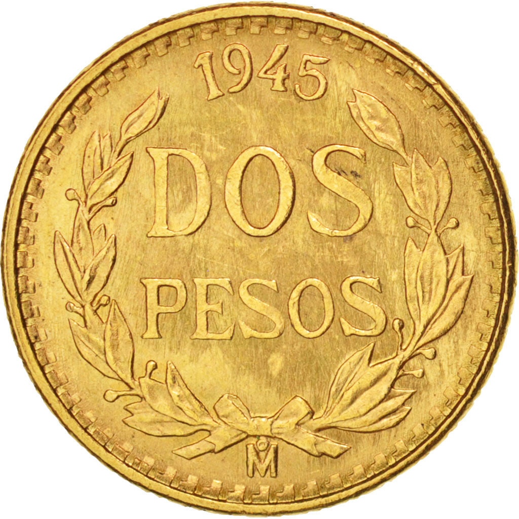 Mexico, 2 Pesos, 1945, Mexico City, MS(60-62), Gold, KM:461