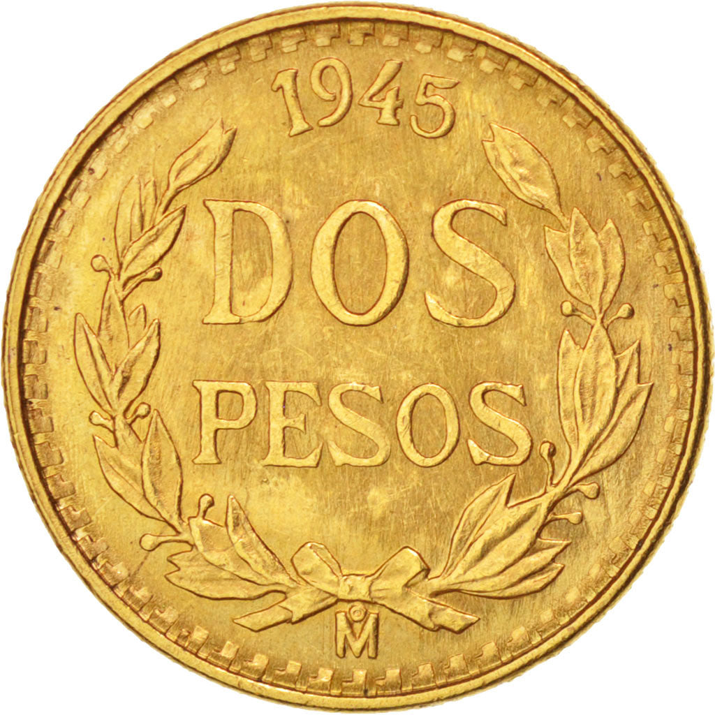 Messico, 2 Pesos, 1945, Mexico City, SPL-, Oro, KM:461