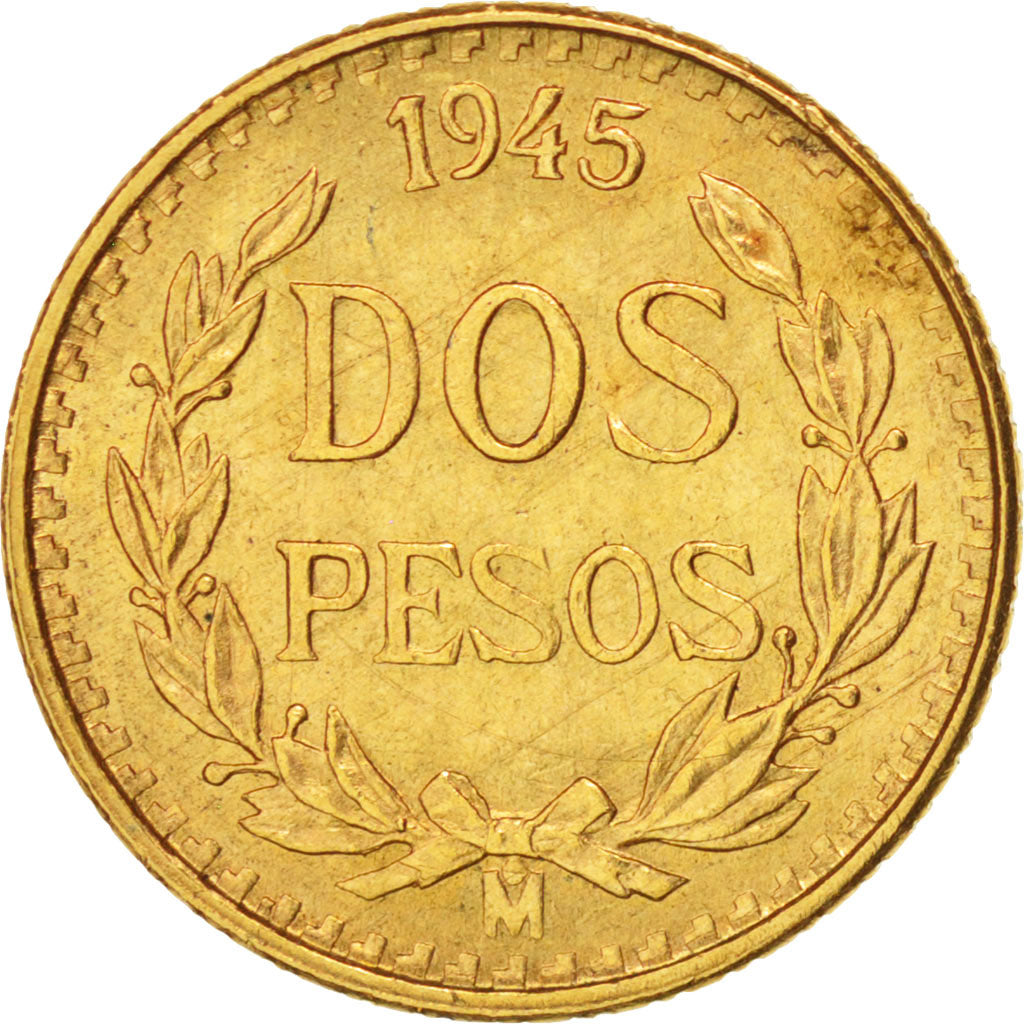 Mexico, 2 Pesos, 1945, Mexico City, MS(60-62), Gold, KM:461