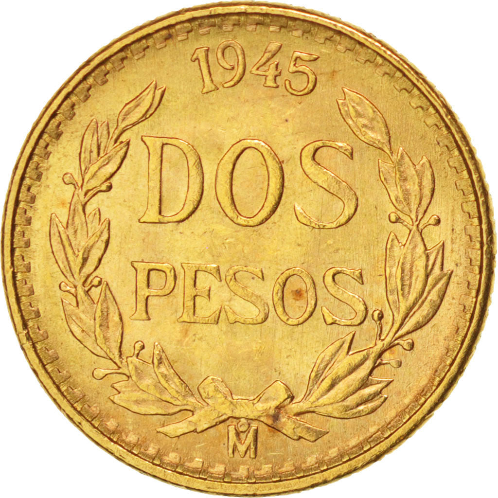Mexico, 2 Pesos, 1945, Mexico City, MS(60-62), Gold, KM:461