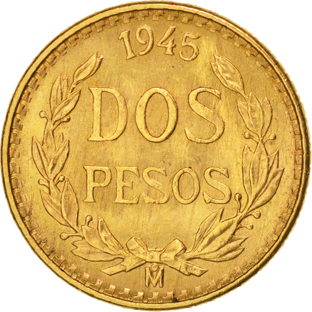 Mexico, 2 Pesos, 1945, Mexico City, MS(60-62), Gold, KM:461