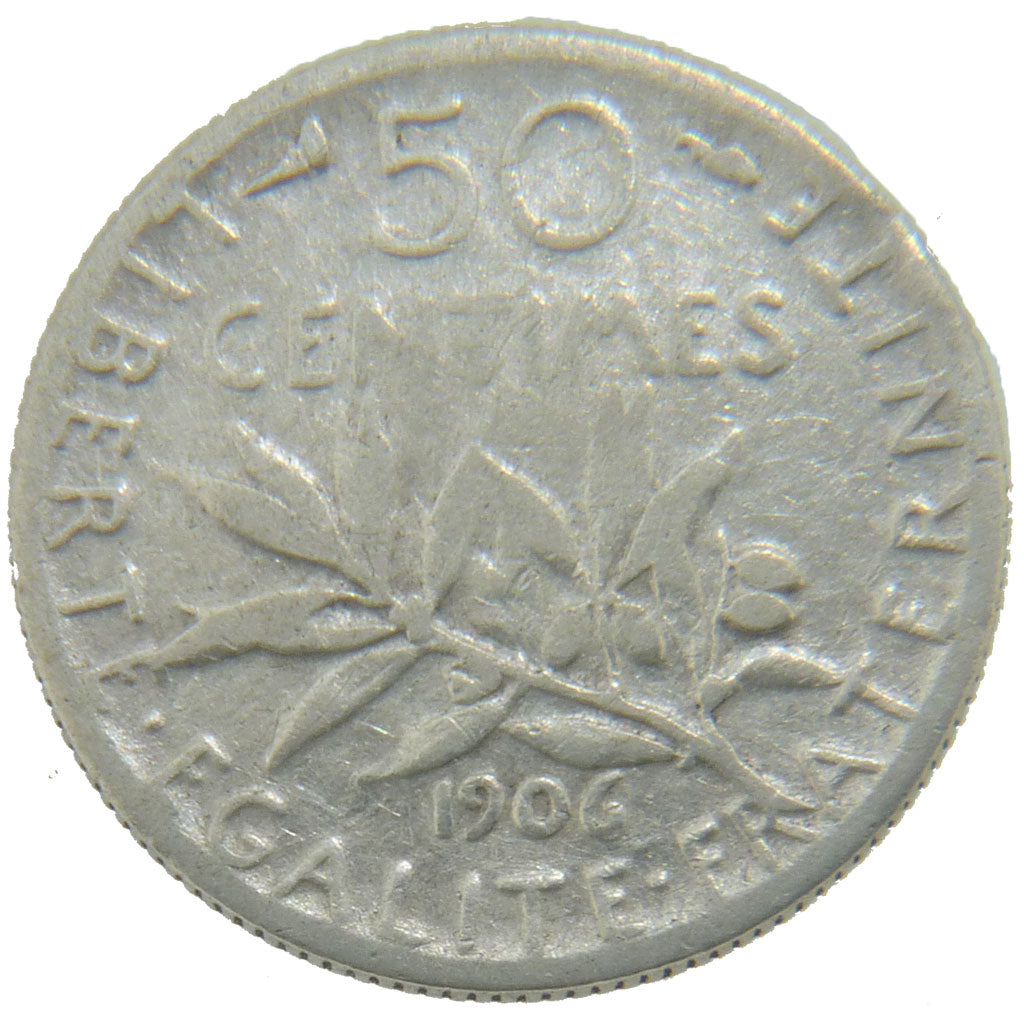 Francia, Semeuse, 50 Centimes, 1906, Paris, MB, Argento, KM:854, Gadoury:420