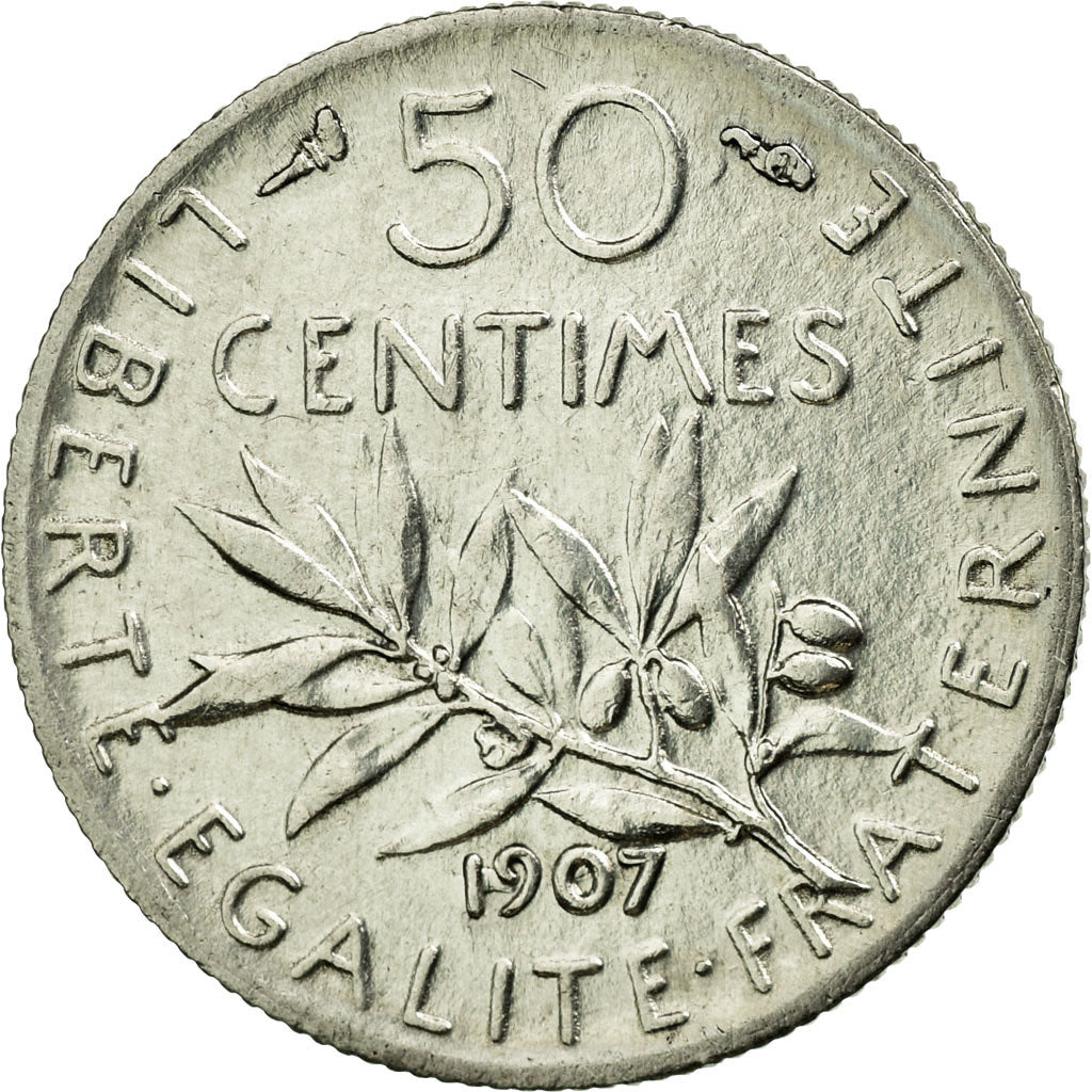 Coin, France, Semeuse, 50 Centimes, 1907, Paris, AU(55-58), Silver, KM:854