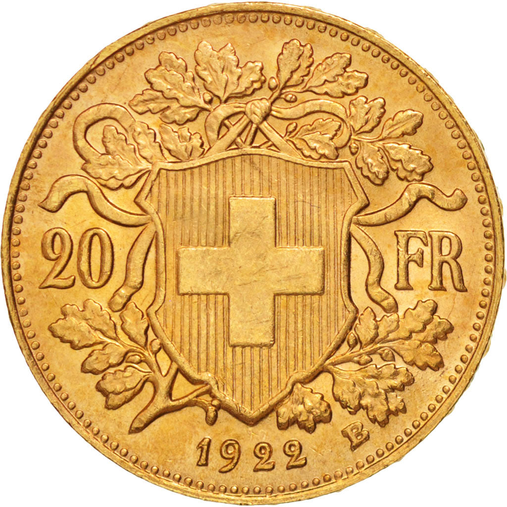 Switzerland, 20 Francs, 1922, Bern, MS(63), Gold, KM:35.1