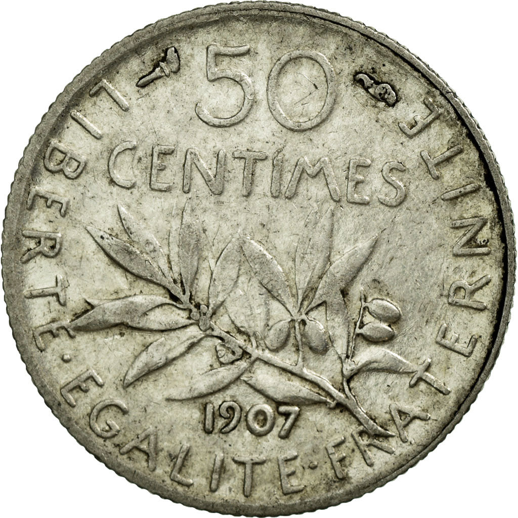 Coin, France, Semeuse, 50 Centimes, 1907, AU(50-53), Silver, Gadoury:420