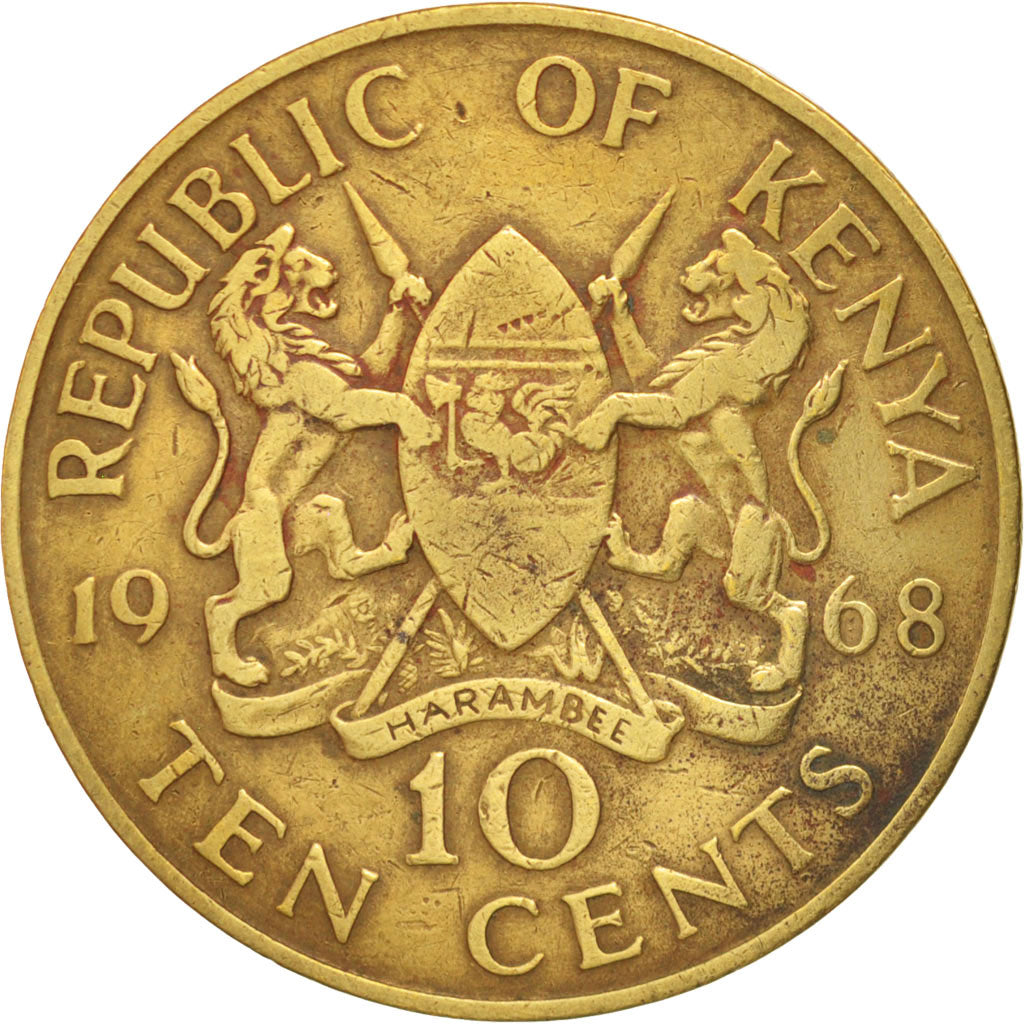 Kenya, 10 Cents, 1968, VF(20-25), Nickel-brass, KM:2