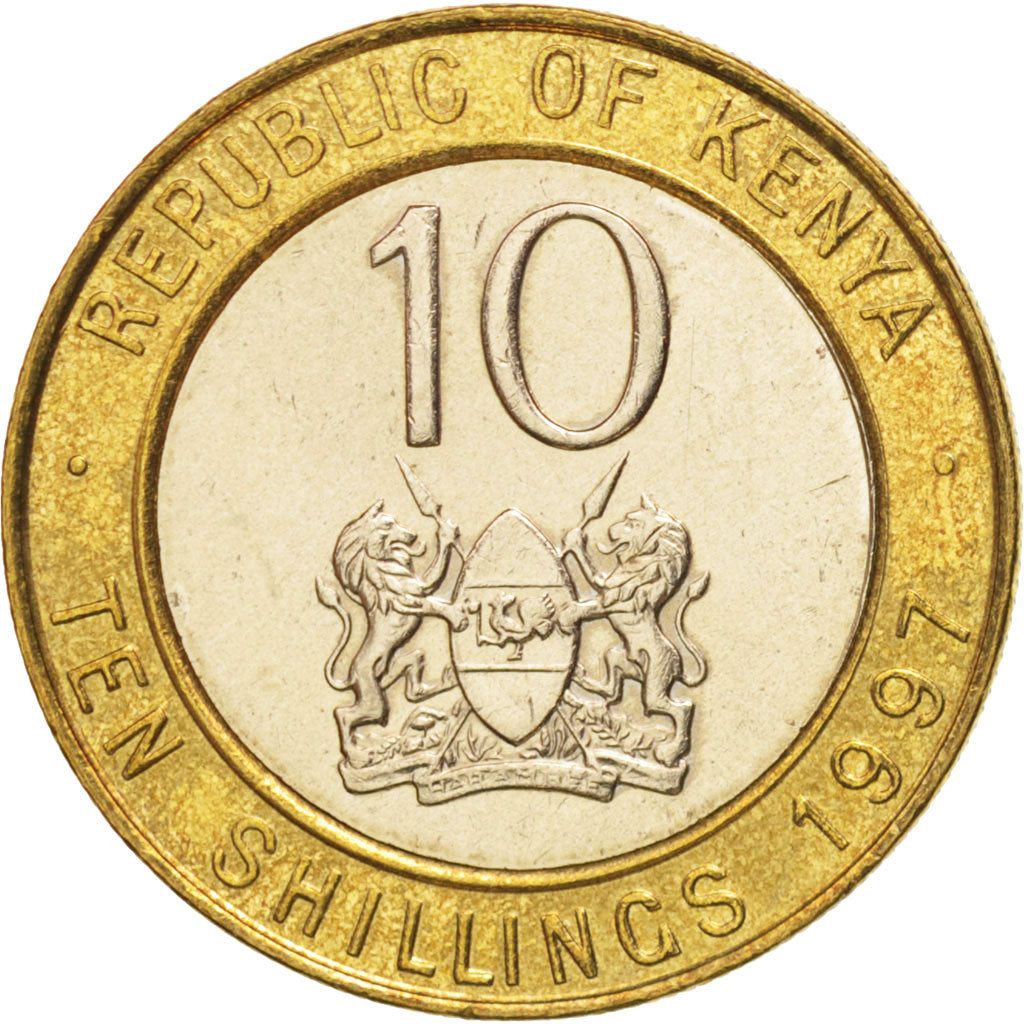 Kenya, 10 Shillings, 1997, British Royal Mint, MS(60-62), Bi-Metallic, KM:27