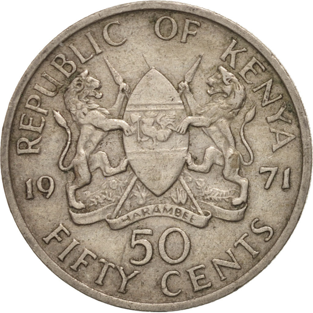 Coin, Kenya, 50 Cents, 1971, AU(50-53), Copper-nickel, KM:13
