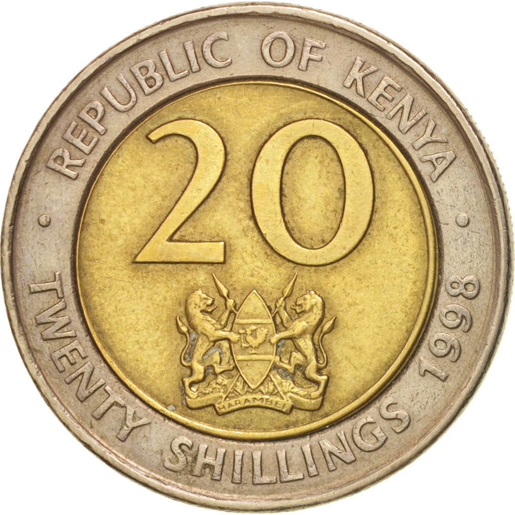 Kenya, 20 Shillings, 1998, British Royal Mint, BB+, Bi-metallico, KM:32