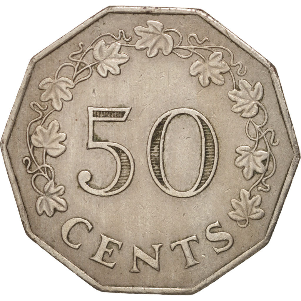 Coin, Malta, 50 Cents, 1972, British Royal Mint, AU(50-53), Copper-nickel, KM:12