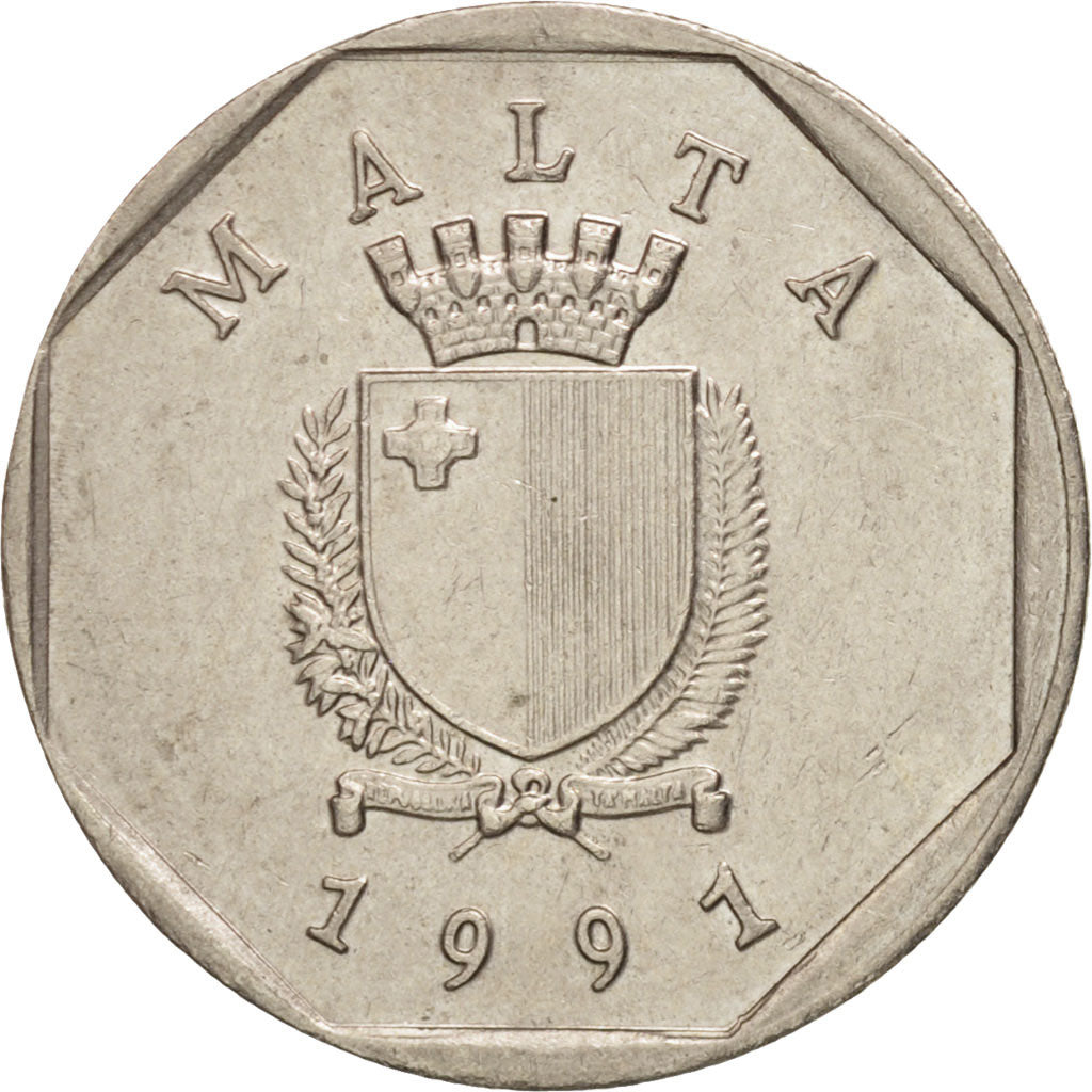 Coin, Malta, 5 Cents, 1991, MS(60-62), Copper-nickel, KM:95