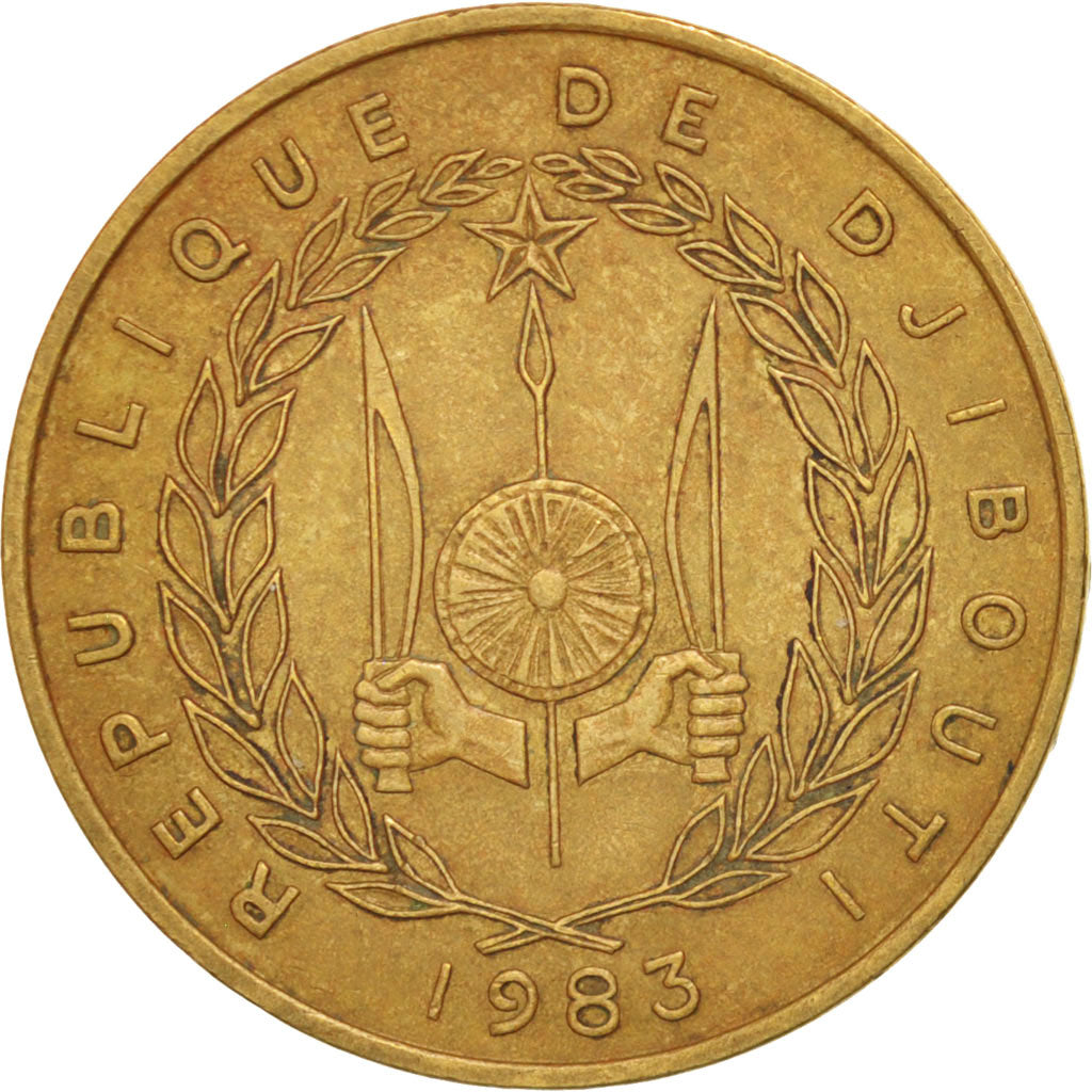 Moneta, Dżibuti, 20 Francs, 1983, Paris, AU(50-53), Aluminium-Brąz, KM:24