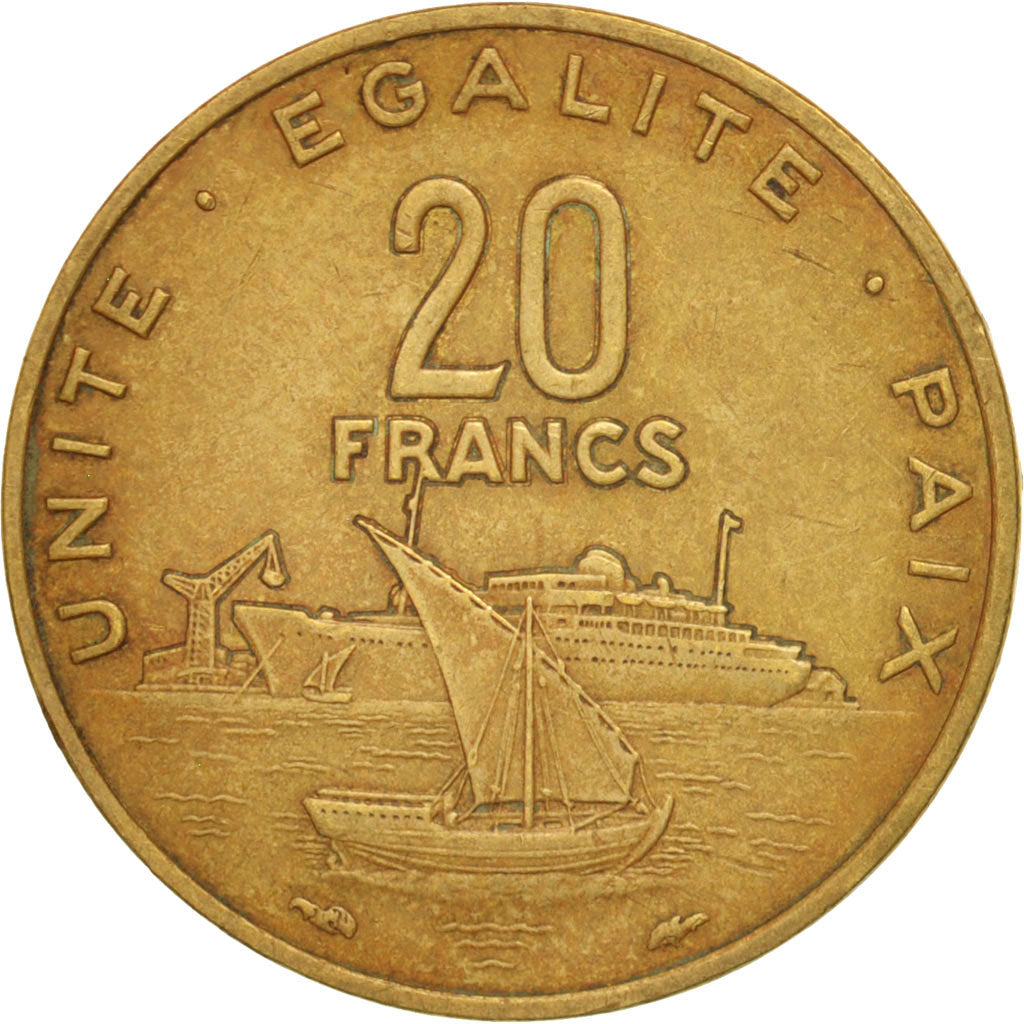 Moneta, Dżibuti, 20 Francs, 1983, Paris, AU(50-53), Aluminium-Brąz, KM:24