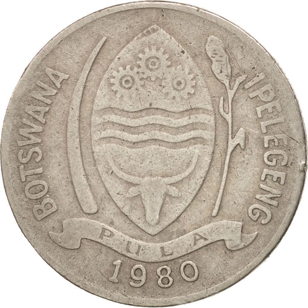 Coin, Botswana, 10 Thebe, 1980, British Royal Mint, VF(20-25), Copper-nickel