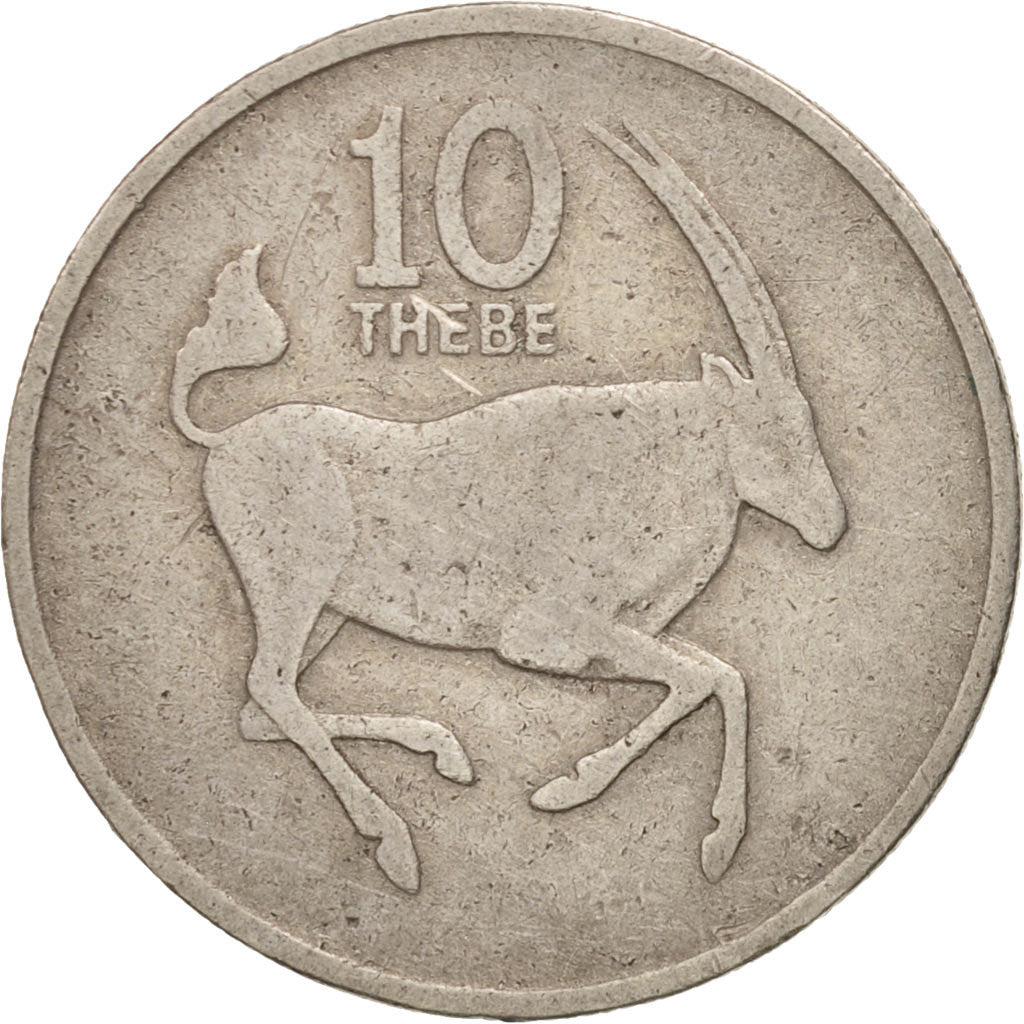 Coin, Botswana, 10 Thebe, 1980, British Royal Mint, VF(20-25), Copper-nickel