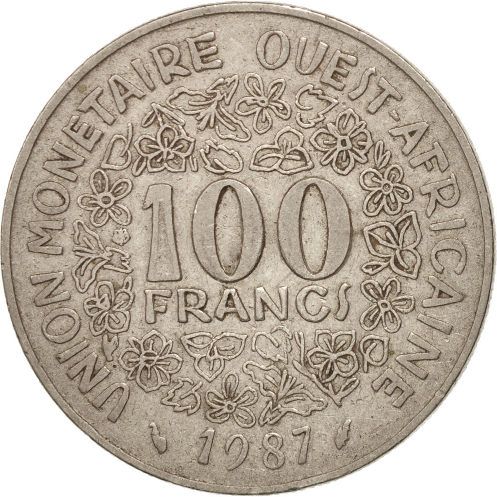 Moneta, Kraje Afryki Zachodniej, 100 Francs, 1987, VF(30-35), Nikiel, KM:4