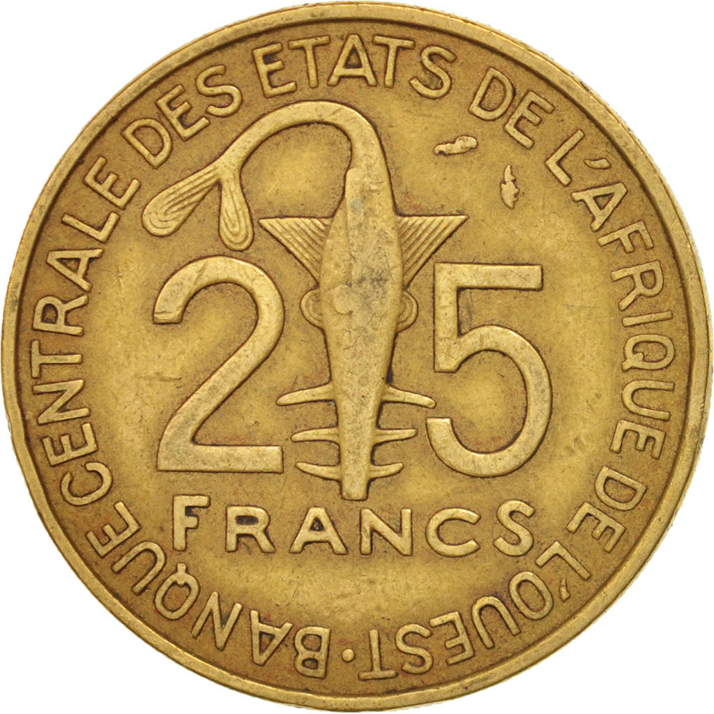 West African States, 25 Francs, 1989, TB+, Aluminum-Bronze, KM:9