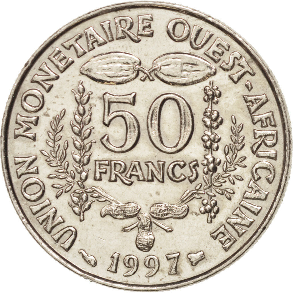 West African States, 50 Francs, 1997, MS(63), Copper-nickel, KM:6