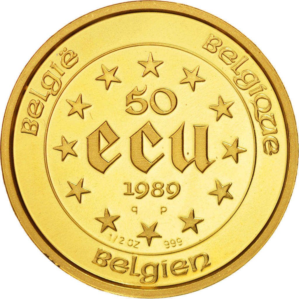Belgium, Baudouin I, 50 Ecu Charlemagne, 1989, MS(65-70), Gold, KM:174