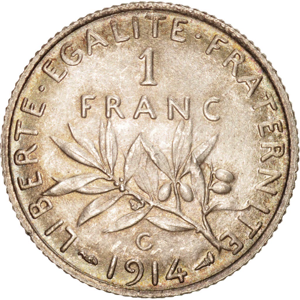 Coin, France, Semeuse, Franc, 1914, Castelsarrasin, MS(64), Silver, KM:844.2
