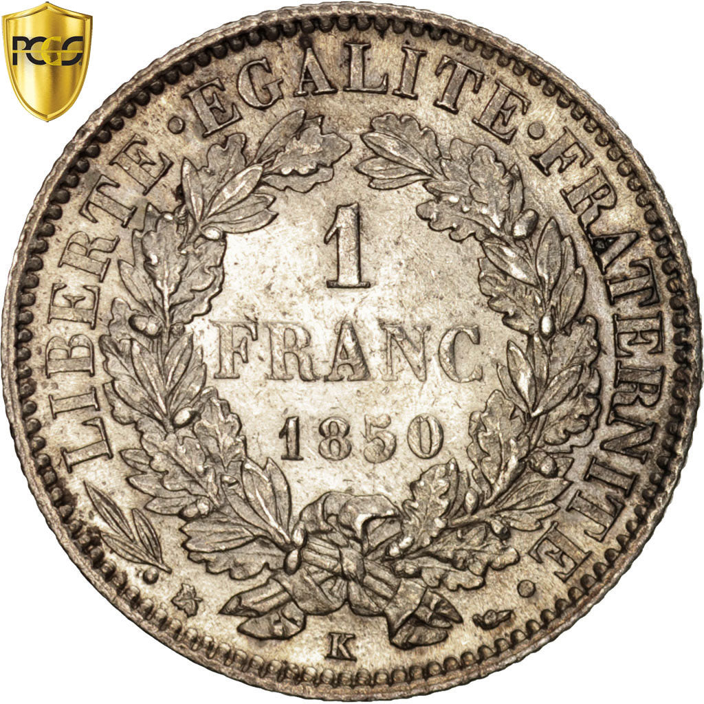 Munten, Frankrijk, Cérès, Franc, 1850, Bordeaux, PCGS, AU58, PR, Zilver