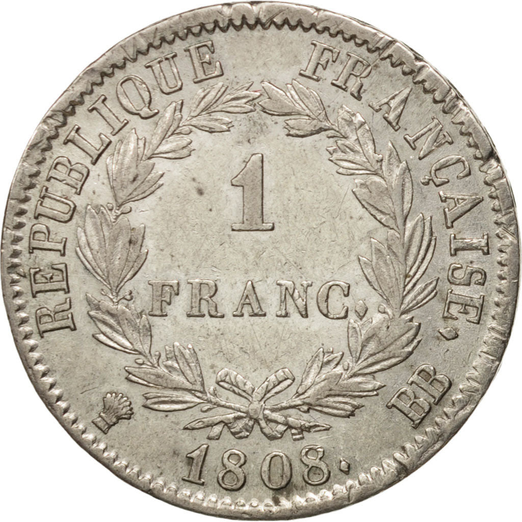 Munten, Frankrijk, Napoléon I, Franc, 1808, Strasbourg, ZF+, Zilver, KM:682.3