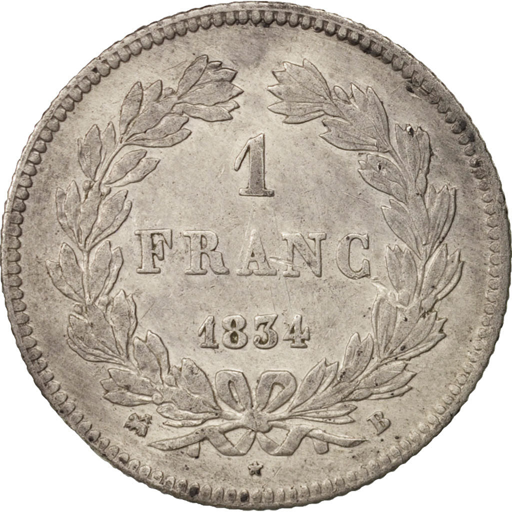 Coin, France, Louis-Philippe, Franc, 1834, Rouen, EF(40-45), Silver, KM:748.2