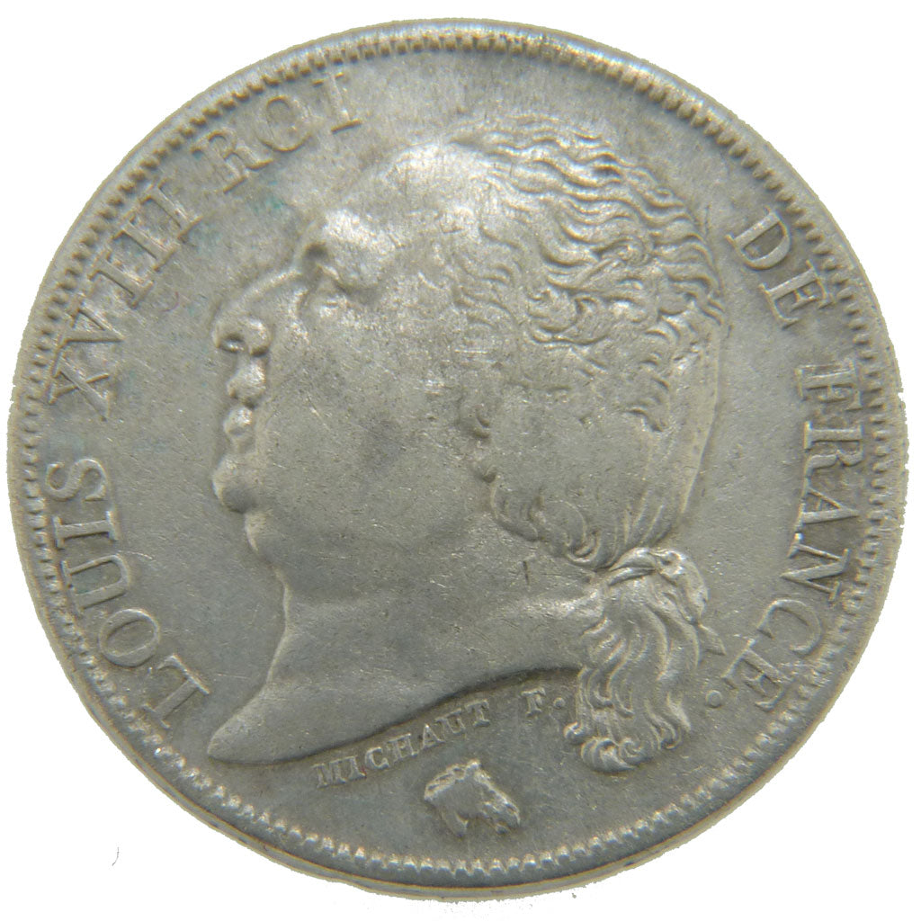 FRANCE, Louis XVIII, Franc, 1823, Lille, KM #709.12, EF(40-45), Silver, Gadoury.