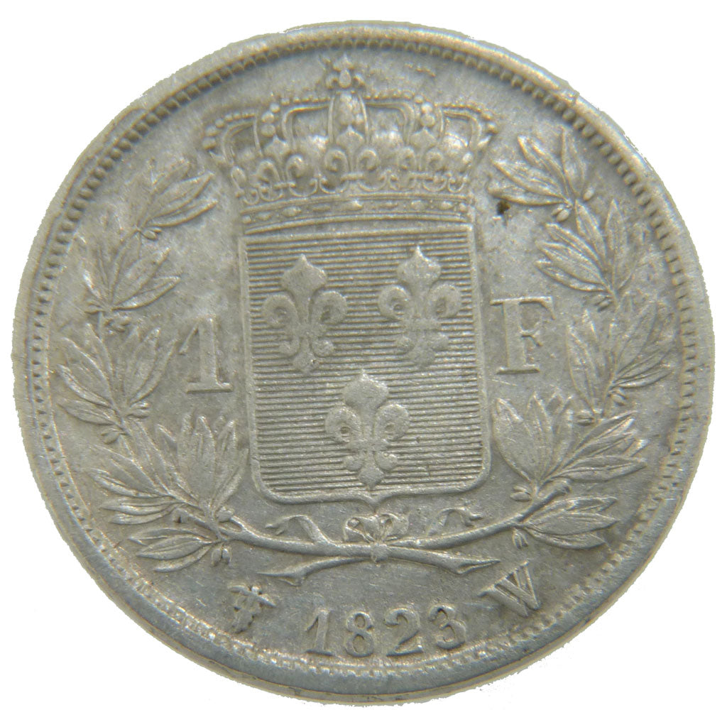 FRANCE, Louis XVIII, Franc, 1823, Lille, KM #709.12, EF(40-45), Silver, Gadoury.