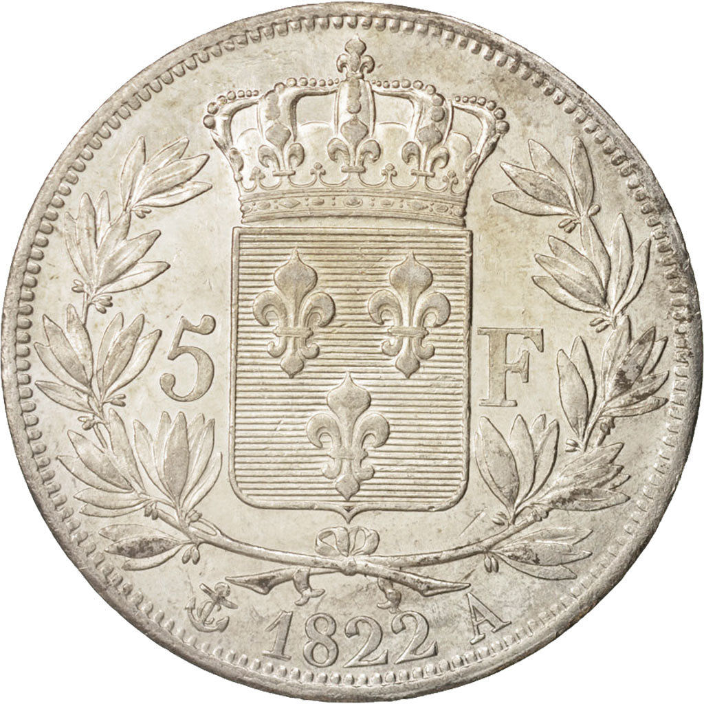 Coin, France, Louis XVIII, Louis XVIII, 5 Francs, 1822, Paris, AU(55-58)