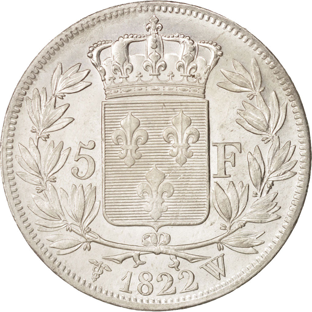 Coin, France, Louis XVIII, Louis XVIII, 5 Francs, 1822, Lille, AU(55-58)