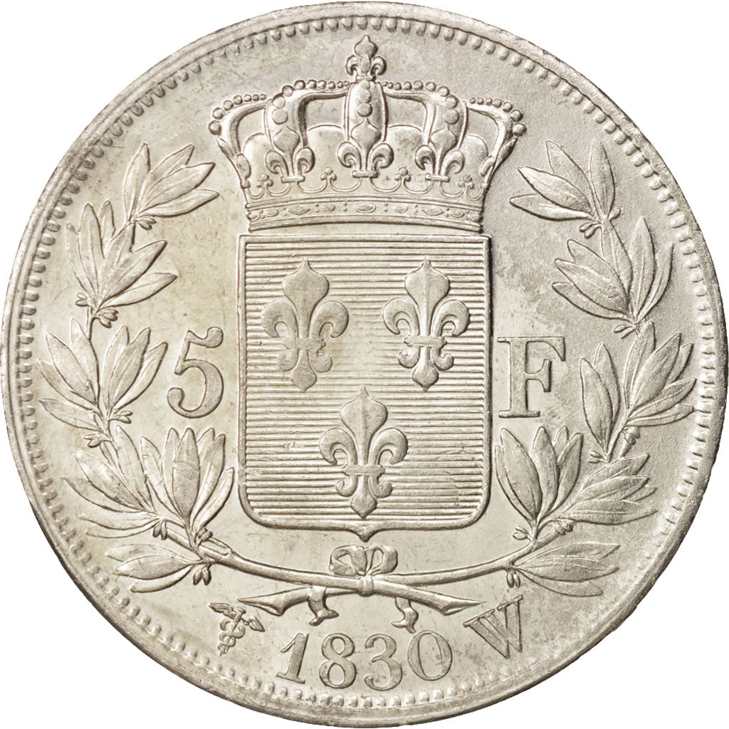 Moneda, Francia, Charles X, 5 Francs, 1830, Lille, MBC+, Plata, KM:728.13