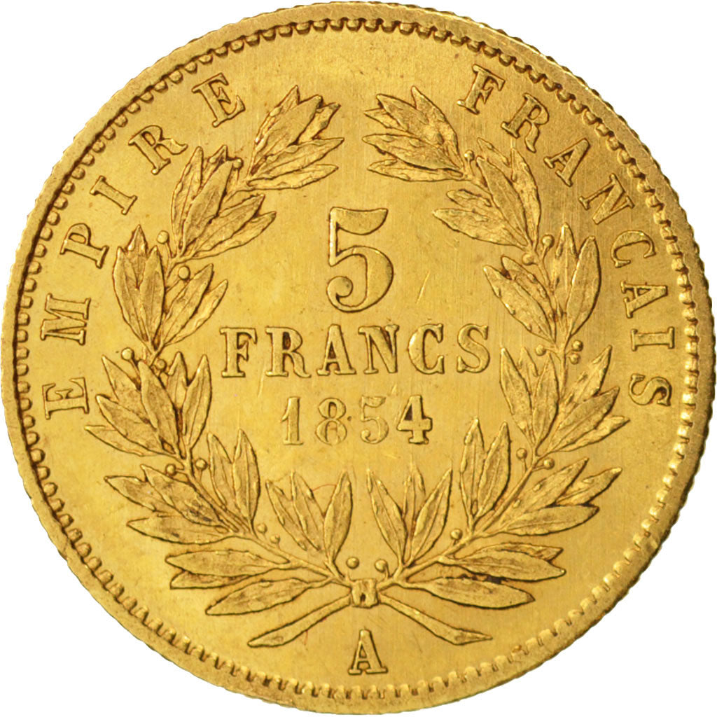 France, Napoleon III, 5 Francs petit module, 1854, Paris, TTB+, Or, Gadoury:783