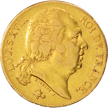 Francia, Louis XVIII, Louis XVIII, 20 Francs, 1824, Paris, BB, Oro, KM:712.1,...