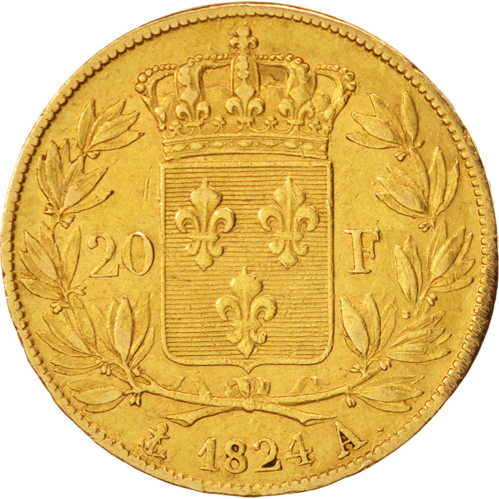 Francia, Louis XVIII, Louis XVIII, 20 Francs, 1824, Paris, BB, Oro, KM:712.1,...