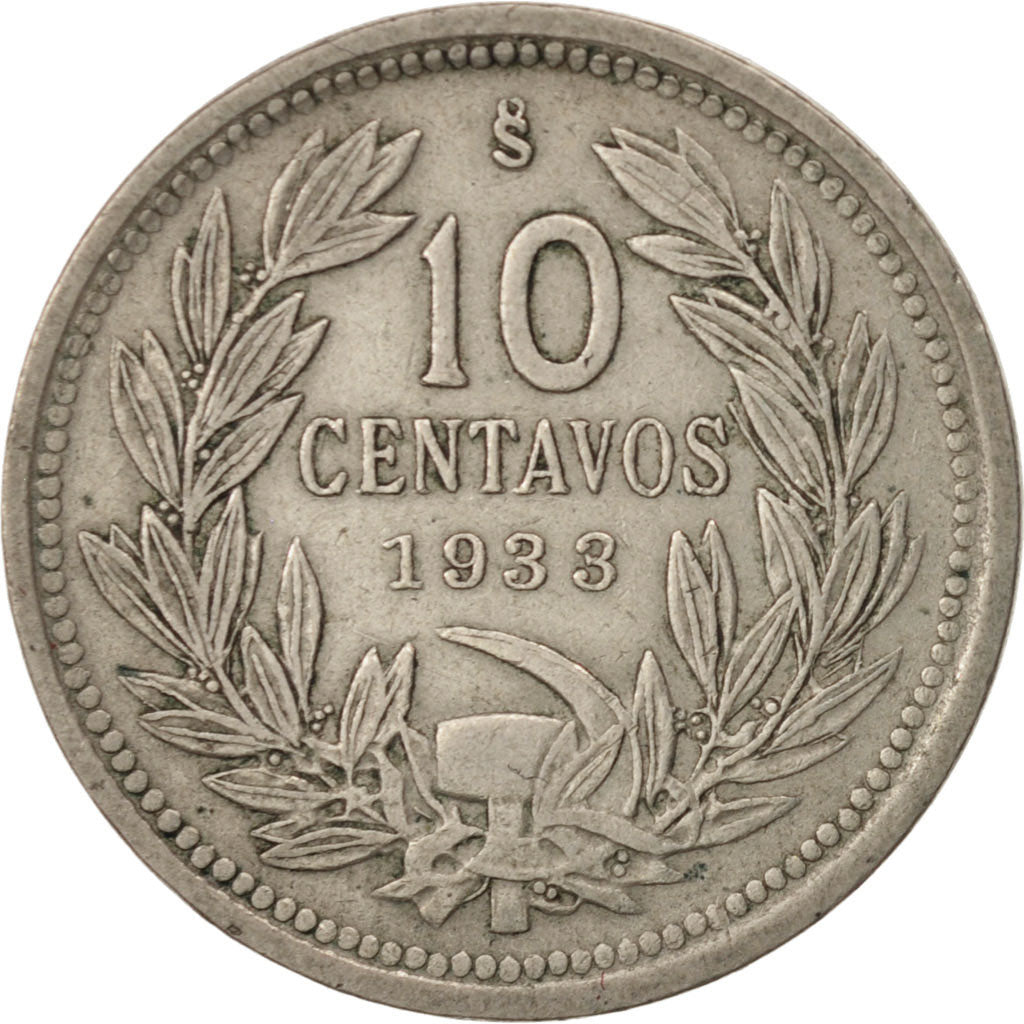 Chile, 10 Centavos, 1933, SS, Copper-nickel, KM:166