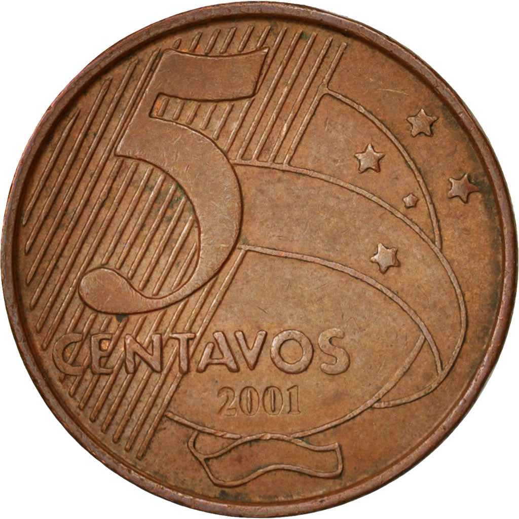 Moneta, Brasile, 5 Centavos, 2001, SPL-, Acciaio placcato rame, KM:648