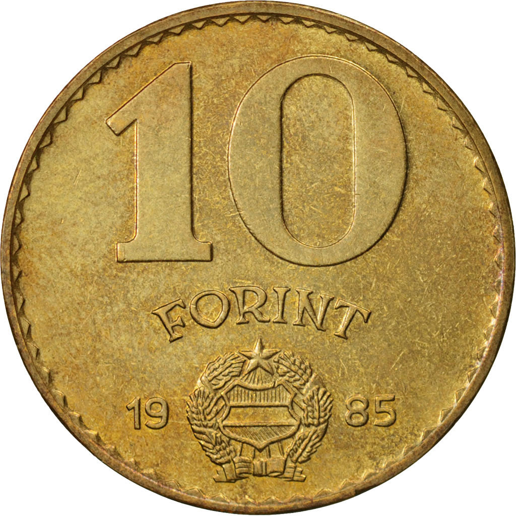 Moneta, Węgry, 10 Forint, 1985, MS(60-62), Aluminium-Brąz, KM:636