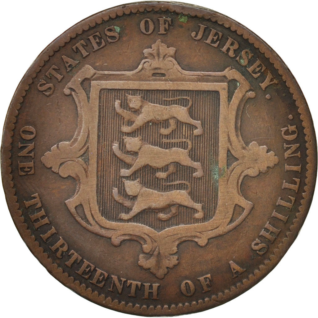 Jersey, Victoria, 1/13 Shilling, 1870, VF(20-25), Bronze, KM:5