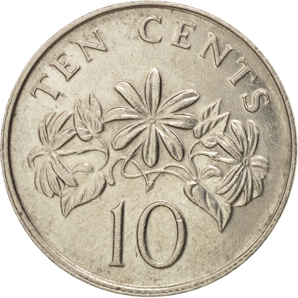 Coin, Singapore, 10 Cents, 1987, British Royal Mint, AU(50-53), Copper-nickel