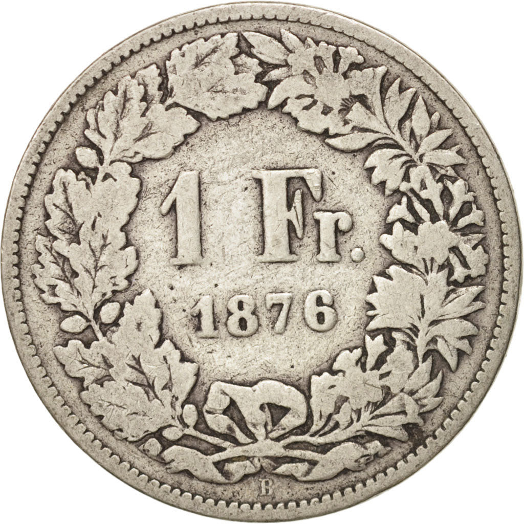 Switzerland, Franc, 1876, Bern, VG(8-10), Silver, KM:24