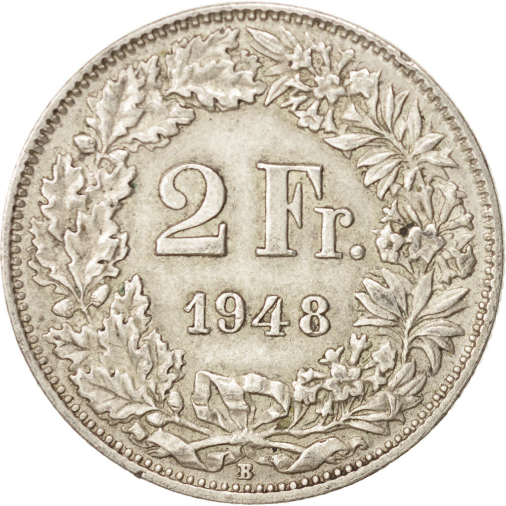Switzerland, 2 Francs, 1948, Bern, AU(50-53), Silver, KM:21