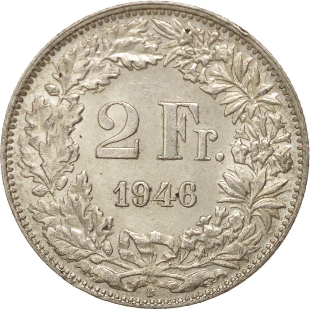 Switzerland, 2 Francs, 1946, Bern, AU(55-58), Silver, KM:21