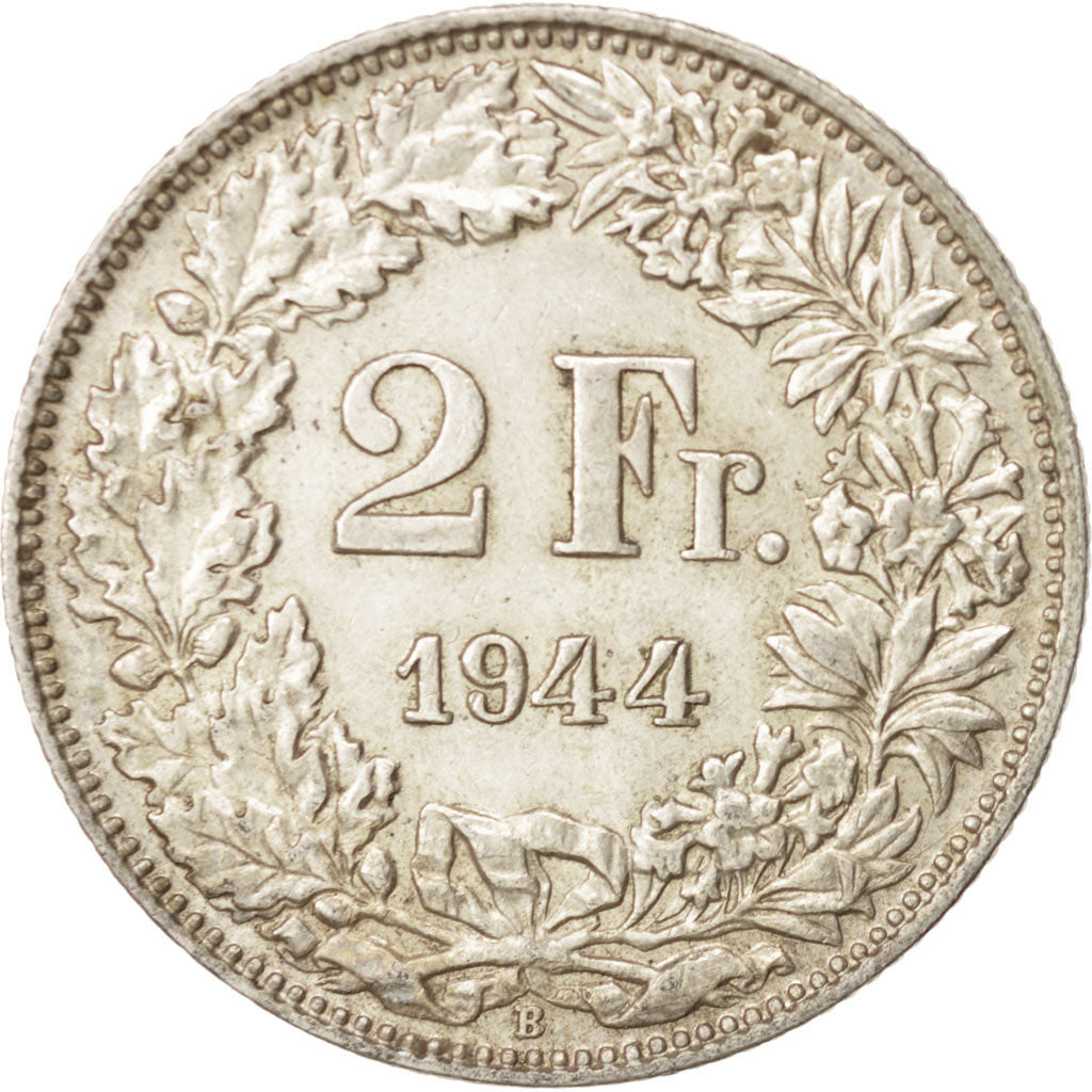 Coin, Switzerland, 2 Francs, 1944, Bern, AU(50-53), Silver, KM:21
