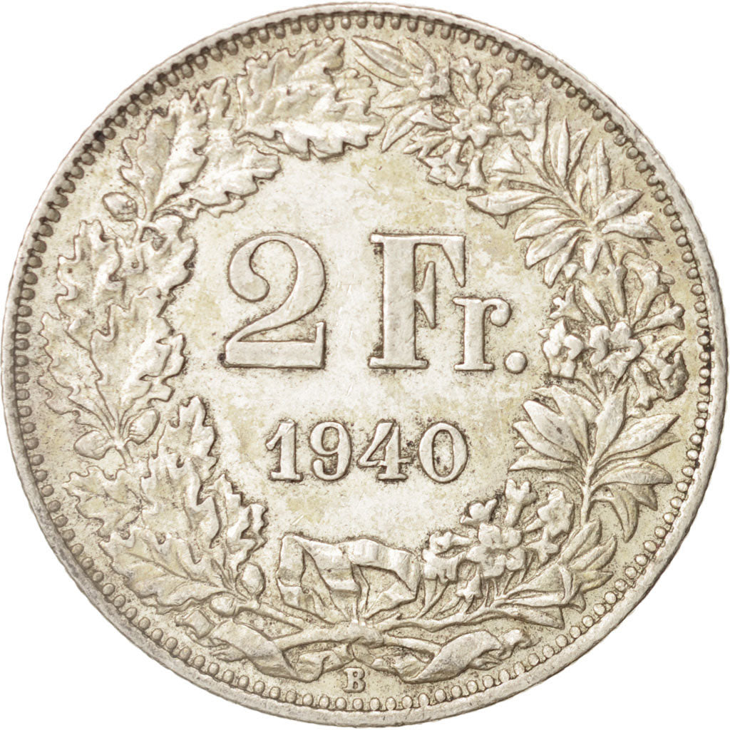 Coin, Switzerland, 2 Francs, 1940, Bern, AU(50-53), Silver, KM:21
