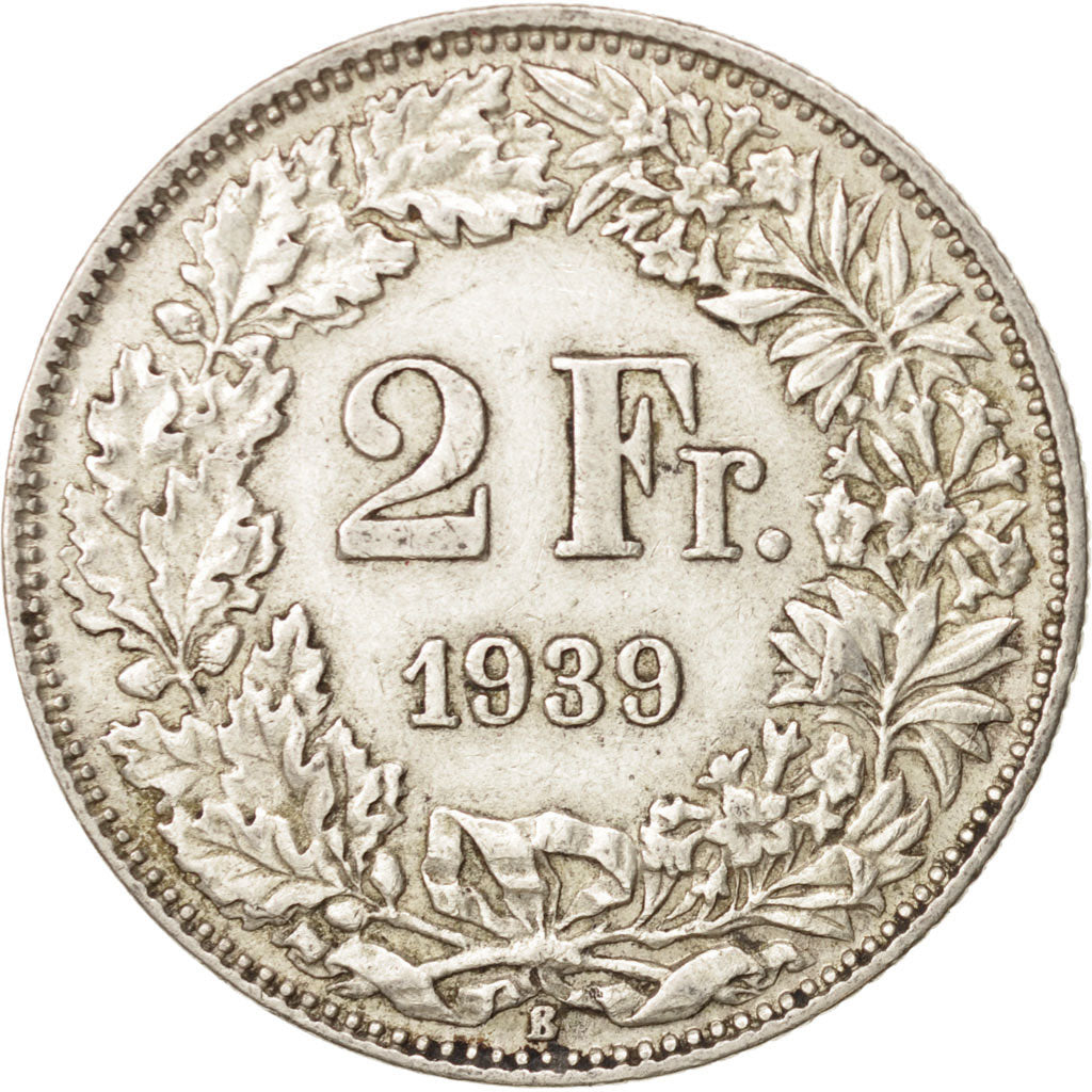 Switzerland, 2 Francs, 1939, Bern, AU(50-53), Silver, KM:21