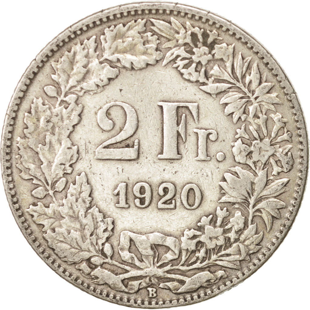 Switzerland, 2 Francs, 1920, Bern, VF(20-25), Silver, KM:21