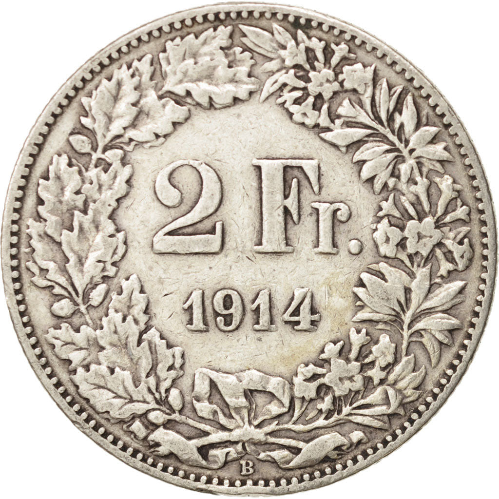 Switzerland, 2 Francs, 1914, Bern, VF(30-35), Silver, KM:21