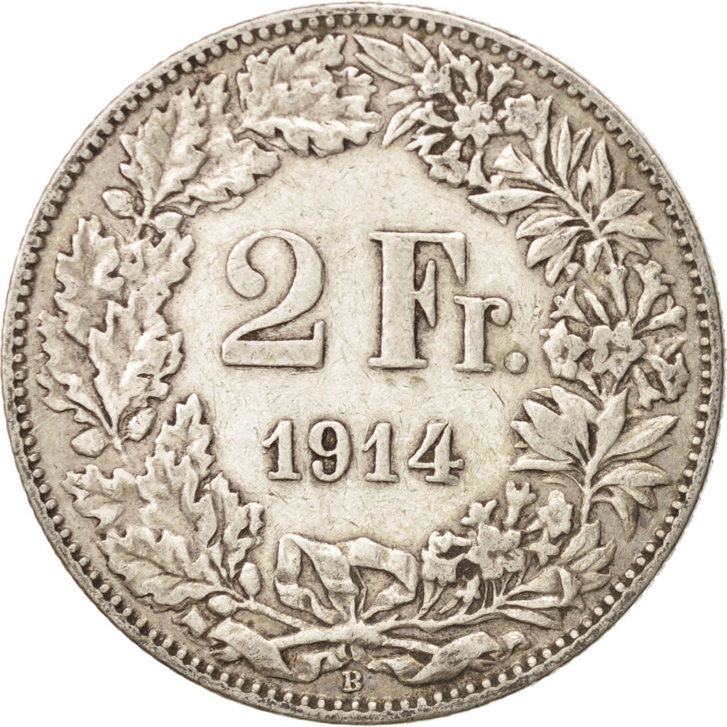 Coin, Switzerland, 2 Francs, 1914, Bern, EF(40-45), Silver, KM:21