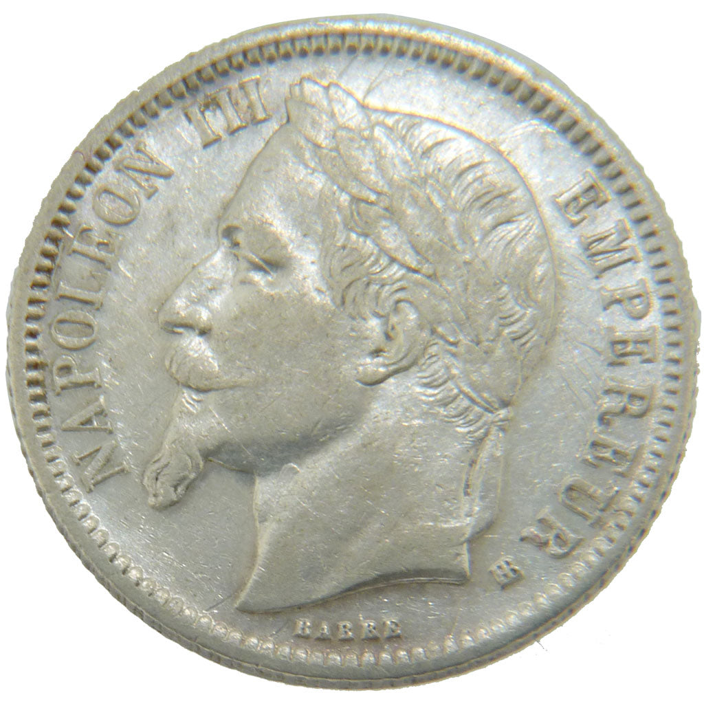 FRANCE, Napoléon III, Franc, 1866, Strasbourg, KM #806.2, EF(40-45), Silver, G..